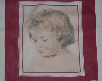 Vintage Kreier Hanky with Portrait of Boy Hankie Handkerchief
