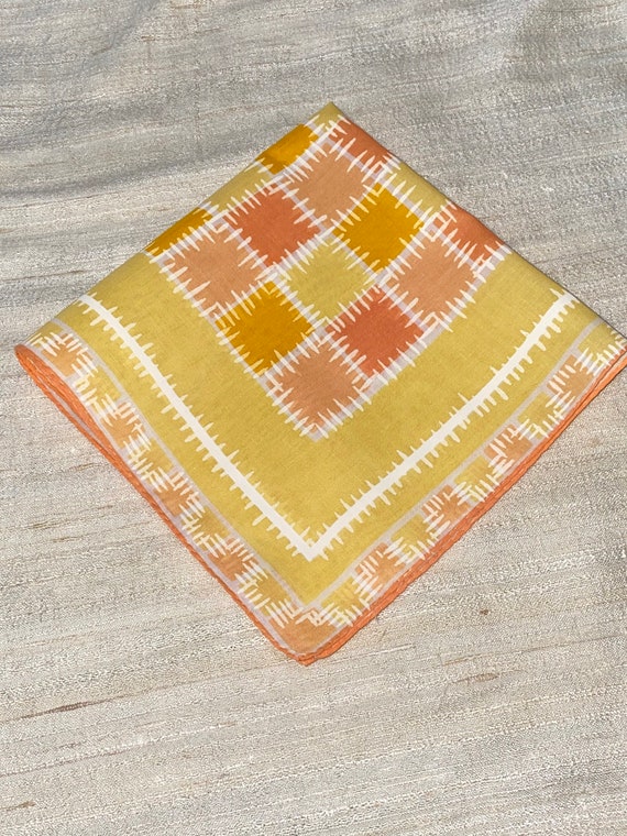 Vintage Yellow Orange and White Hanky with Graphi… - image 3