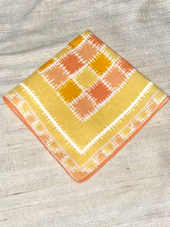 Vintage Yellow Orange and White Hanky with Graphi… - image 7
