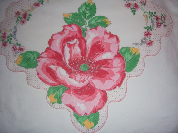 Vintage White Hanky with Red Flowers - Hankie Han… - image 2
