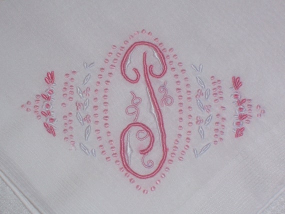 Vintage  White Hanky With a Pink Initial T - image 4