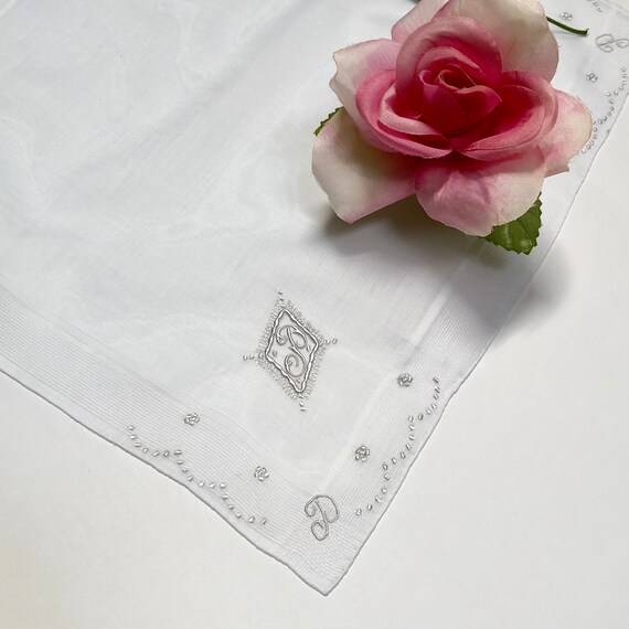 Vintage White Hanky with a White Initial P  - Han… - image 7