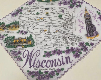 Vintage Wisconsin State Hanky - Handkerchief Hankie