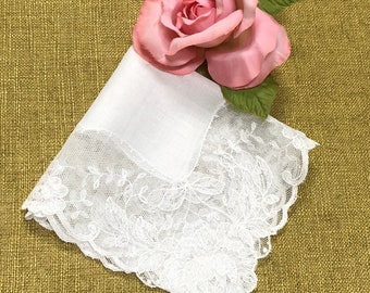 Vintage White Lace Bridal Hanky - Wedding  Hankie Handkerchief