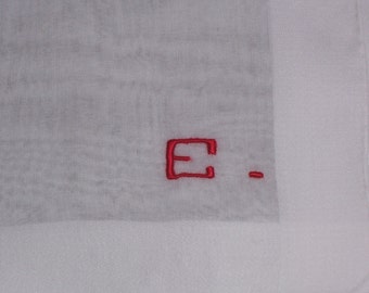 Vintage White Hanky With a Red Initial E - Handkerchief Hankie