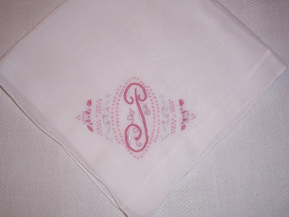 Vintage  White Hanky With a Pink Initial T - image 2