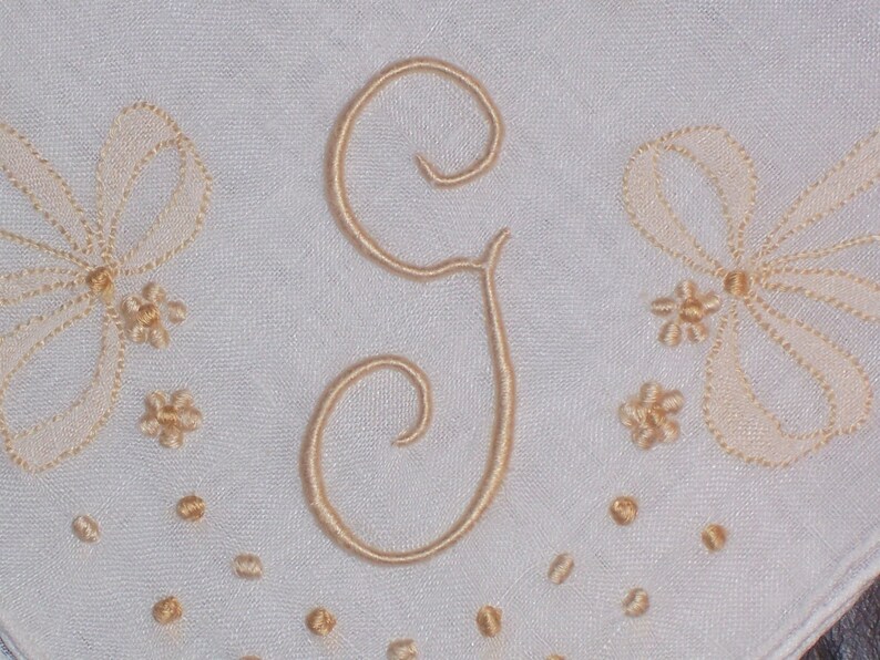 Vintage White Hanky with a Gold Initial G Handkerchief Hankie image 2