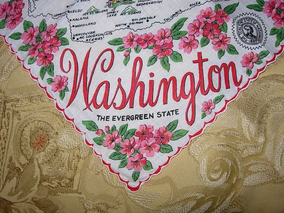 Vintage Washington State Hanky - Hankie Handkerch… - image 1