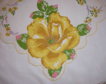 Vintage White Hanky with Yellow Flowers - Hankie Handkerchief