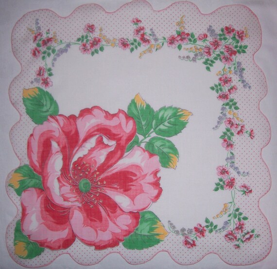 Vintage White Hanky with Red Flowers - Hankie Han… - image 3