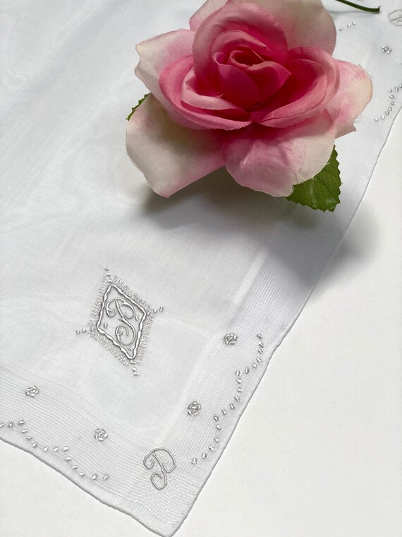 Vintage White Hanky with a White Initial P  - Han… - image 1