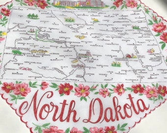 Vintage North Dakota State Hanky - Hankie Handkerchief