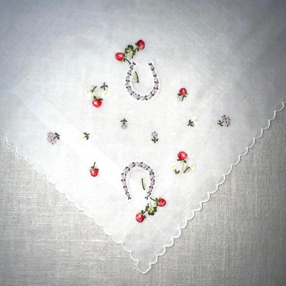 Vintage White Hanky with Embroidered Flowers Hand… - image 2