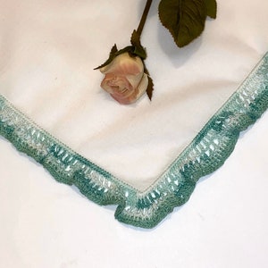 Vintage White Hanky with Green Crochet - Hankie Handkerchief Wedding Bridal Shower Gift Party