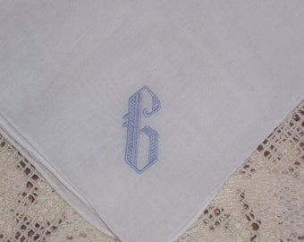 Vintage White Wedding Hanky with a Something Blue Initial G - Handkerchief Hankie Bride Bridal Wedding Shower Gift