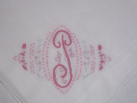 Vintage  White Hanky With a Pink Initial T - image 3