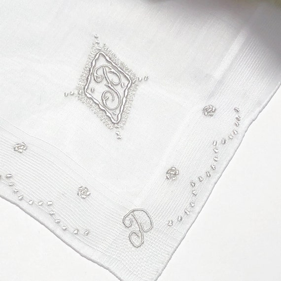 Vintage White Hanky with a White Initial P  - Han… - image 6