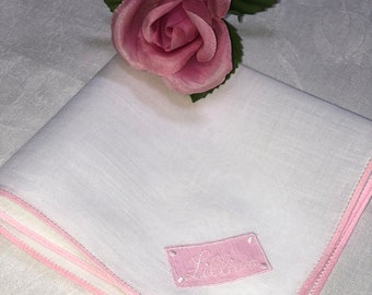 Vintage Hanky with Lillian Embroidered in Pink - Hankie Handkerchief