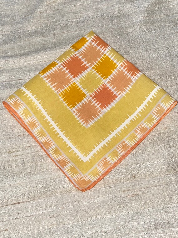 Vintage Yellow Orange and White Hanky with Graphi… - image 2