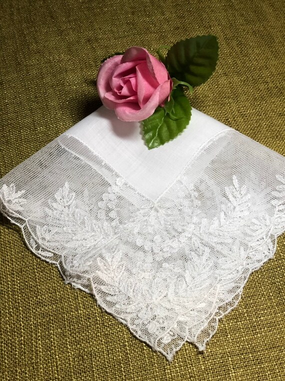 Vintage White Lace Bridal Hanky - Hankie Handkerc… - image 8