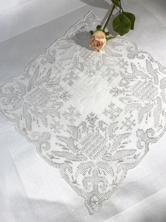 Vintage White and Gray Heavily Embroidered Bridal… - image 4