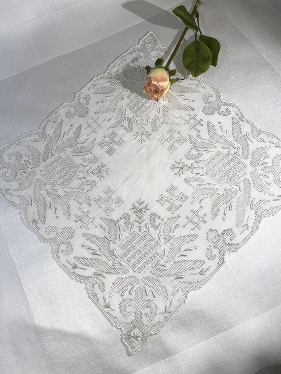 Vintage White and Gray Heavily Embroidered Bridal… - image 1