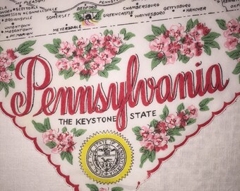 Vintage Pennsylvania Hanky from the 1950s - Handkerchief Hankie