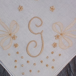 Vintage White Hanky with a Gold Initial G Handkerchief Hankie image 3