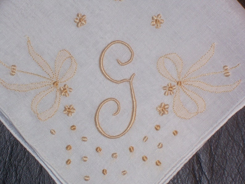 Vintage White Hanky with a Gold Initial G Handkerchief Hankie image 3