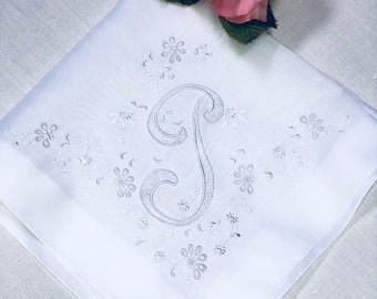 Vintage White Hanky With a Hand Embroidered Initial T - Handkerchief Hankie