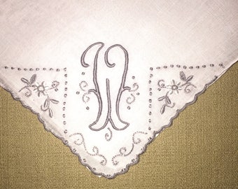 Vintage White Handkerchief with a Gray or Silver Initial W - Handkerchief Hankie Bridal Wedding Mother Party Bridesmaid