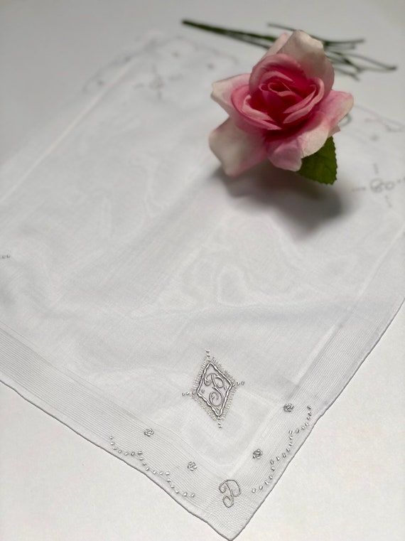 Vintage White Hanky with a White Initial P  - Han… - image 5