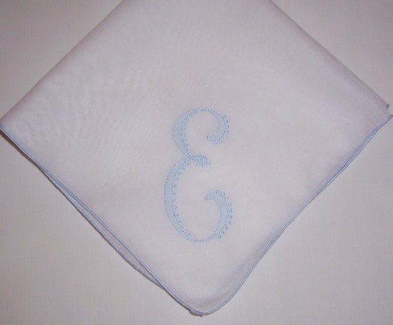 Vintage White Hanky with a Something Blue Initial… - image 1