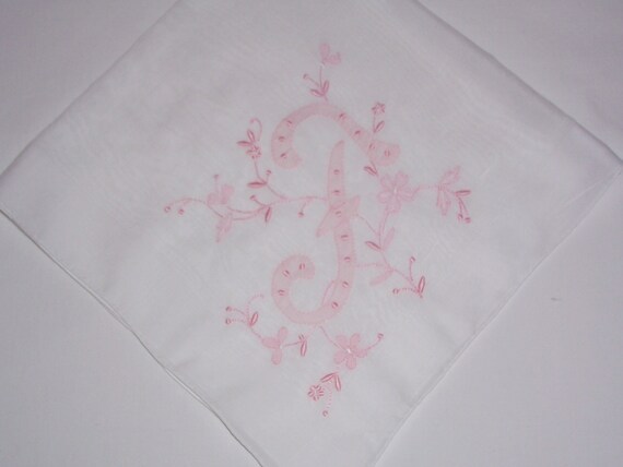 Vintage White Hanky with a Pink  Initial F - Hand… - image 2