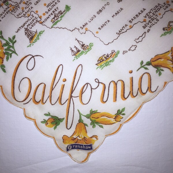 Vintage California State Hanky - Handkerchief Hankie