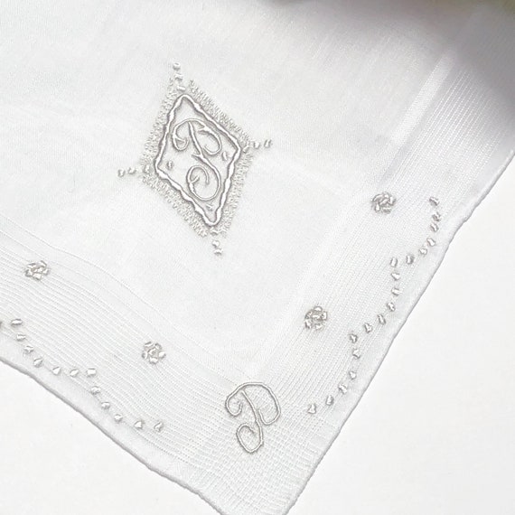 Vintage White Hanky with a White Initial P  - Han… - image 10