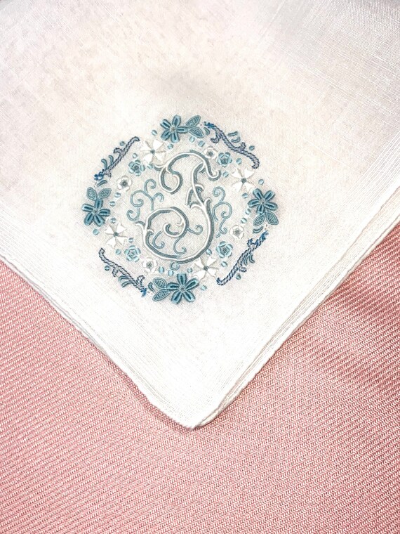 Vintage White Hanky with a Blue Initial F - Hanki… - image 2