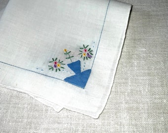 Antique Handkerchief with Embroidered Flowers and Applique  Hanky Wedding Gift Mother of the Bride Bridal Party Bridesmaid