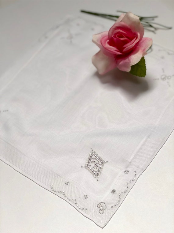 Vintage White Hanky with a White Initial P  - Han… - image 4