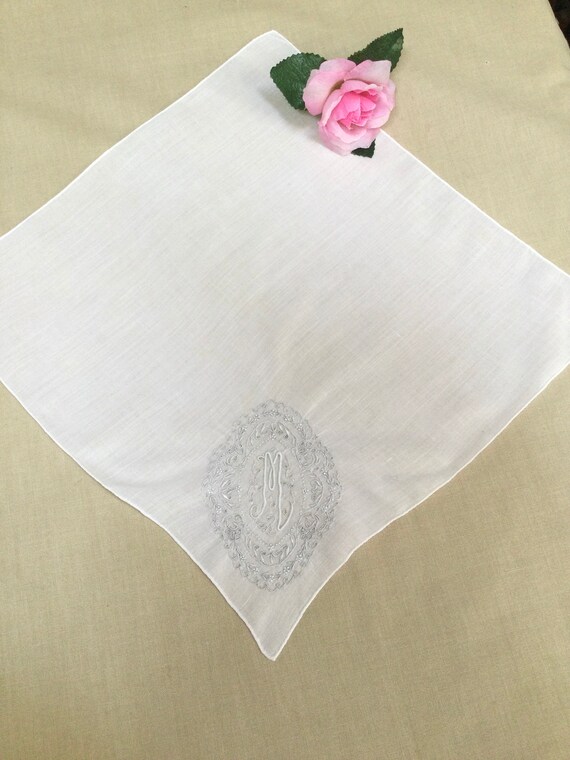 Vintage White Hanky with a White Initial M - Hand… - image 5
