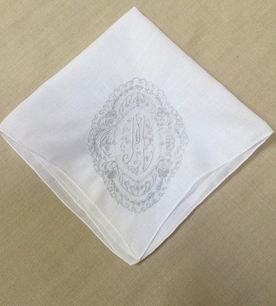 Vintage White Hanky with a White Initial M - Hand… - image 3