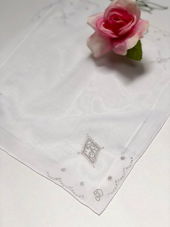 Vintage White Hanky with a White Initial P  - Han… - image 3