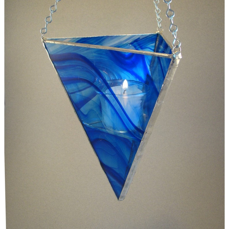 Lantern Stained Glass Hanging Candle Holder Cobalt Etsy