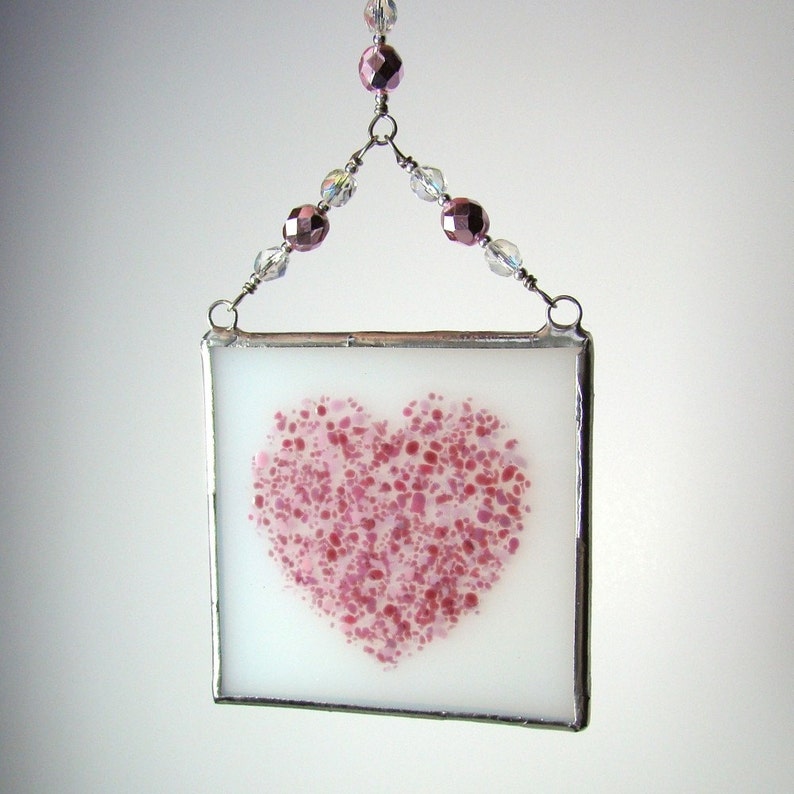 Pink Heart Fused Glass Suncatcher Light Catcher Etsy