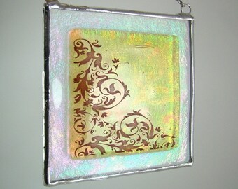 Amber Scrollwork Fused Glass Light Catcher