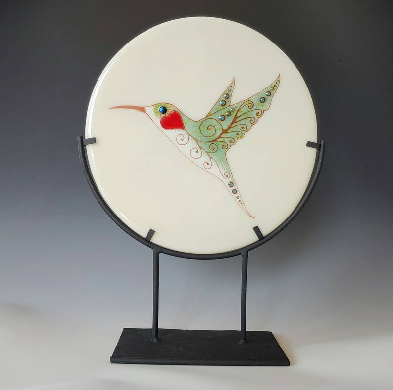 Hummingbird Fused Glass Panel Table Art Love Bird Heart 22k Gold Art Collectibles Glass Sculptures Figurines Delage Com Br