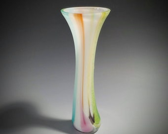 Colorful Fused Glass Vase Orange Yellow White Blue Green Purple Red multicolored Handcrafted Modern Vessel Rainbow