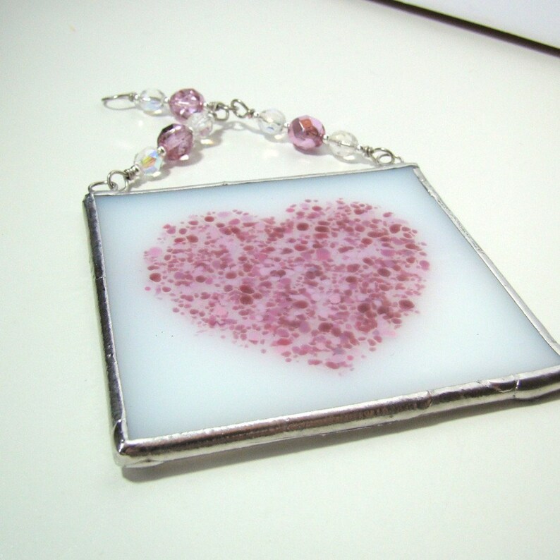 Pink Heart Fused Glass Suncatcher Light Catcher Etsy