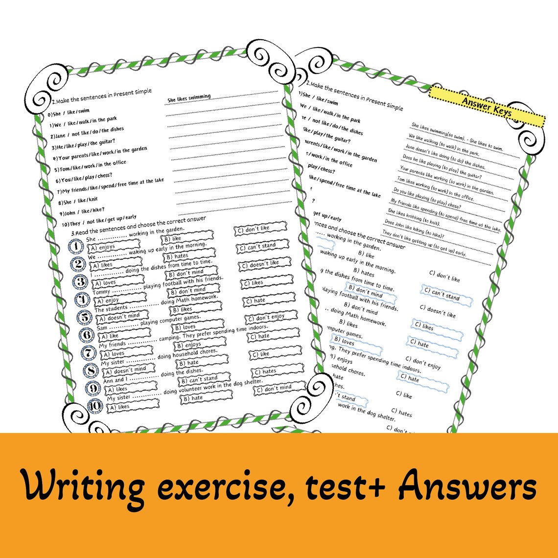 Practice Worksheets: Expressing Likes and Dislikes - Etsy