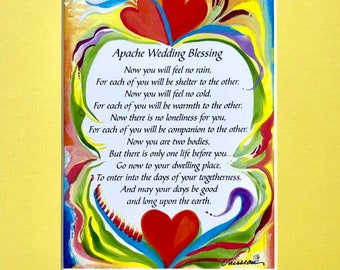 APACHE WEDDING BLESSING 8x10 Inspirational Quote Bride Groom Marriage Anniversary Love Sayings Home Decor Heartful Art by Raphaella Vaisseau